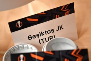 A general view of the draw card of Besiktas JK during the UEFA Europa League 2024/25 League Phase Draw at Grimaldi Forum, Monaco, Monaco, Aug. 30, 2024. (Getty Images Photo)