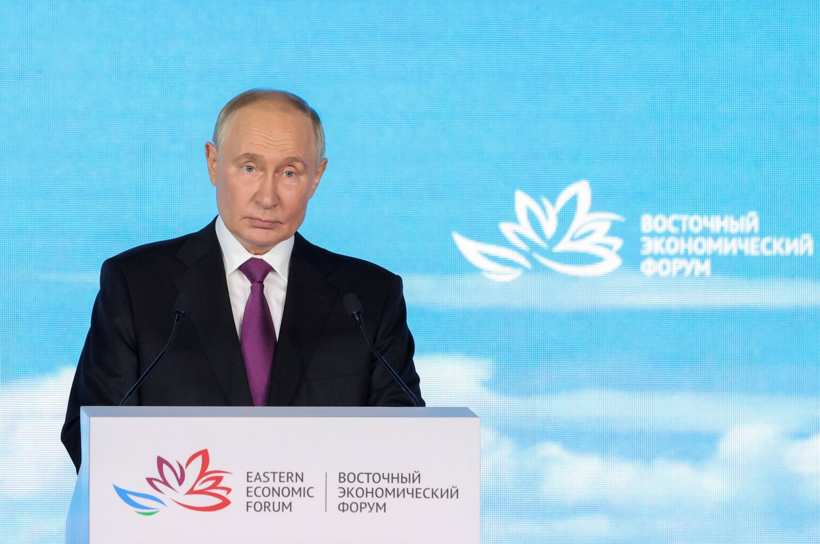Russian President Vladimir Putin delivers a speech during a plenary session of the Eastern Economic Forum, Vladivostok, Russia, Sept. 5, 2024. (Reuters Photo)