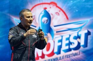 Türkiye’s first astronaut, Alper Gezeravcı, speaks at a Teknofest event in Antalya, southern Türkiye, Sept. 5, 2024. (AA Photo)