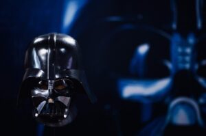 A photo shows an original Darth Vader helmet used during the filming of Star Wars Episode 5 "The Empire Strikes Back," the latest acquisition of the Miniature and Cinema Museum in Lyon, eastern France, June 13, 2024. (AFP Photo)