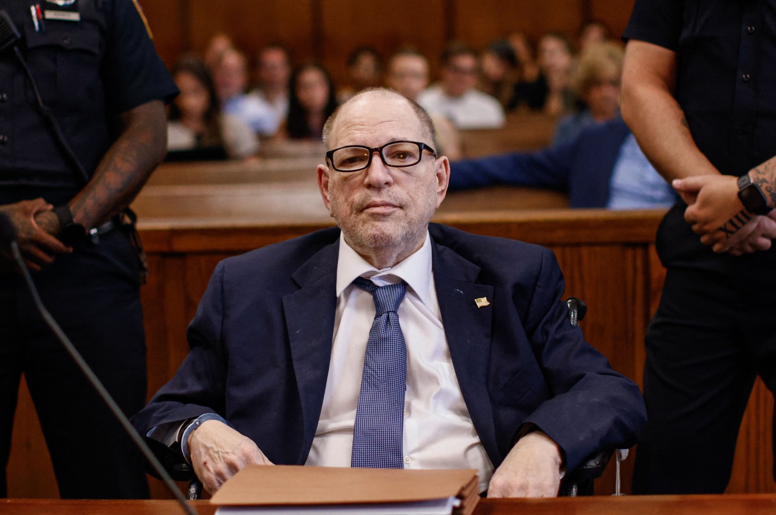Former film producer Harvey Weinstein appears in Manhattan Criminal Court for a pretrial hearing following his overturned sex crimes conviction in New York City, U.S., July 19, 2024. (AFP Photo)
