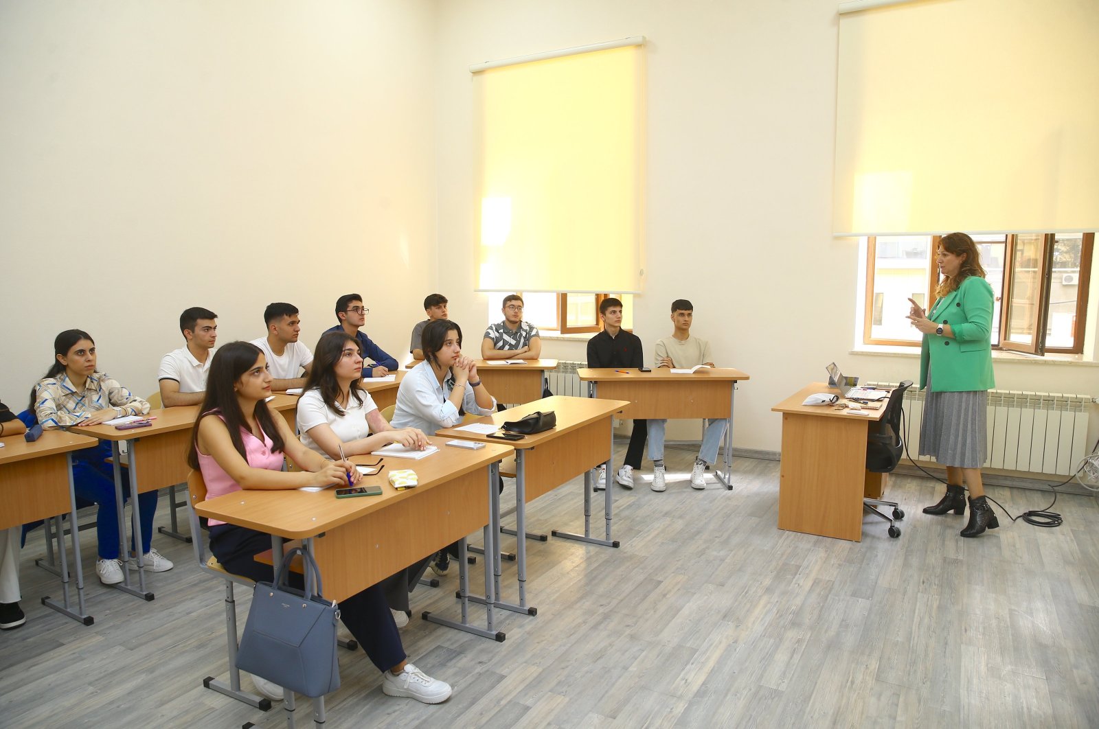 Students attend their first class at the Türkiye-Azerbaijan University, Baku, Azerbaijan, Sept. 23, 2024. (AA Photo)