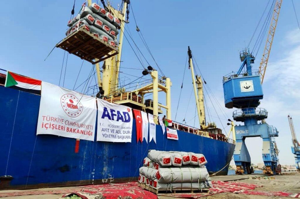 The second "goodness ship" carrying humanitarian aid materials docks in Port Sudan, Sudan, Sept. 23, 2024. (AA Photo)