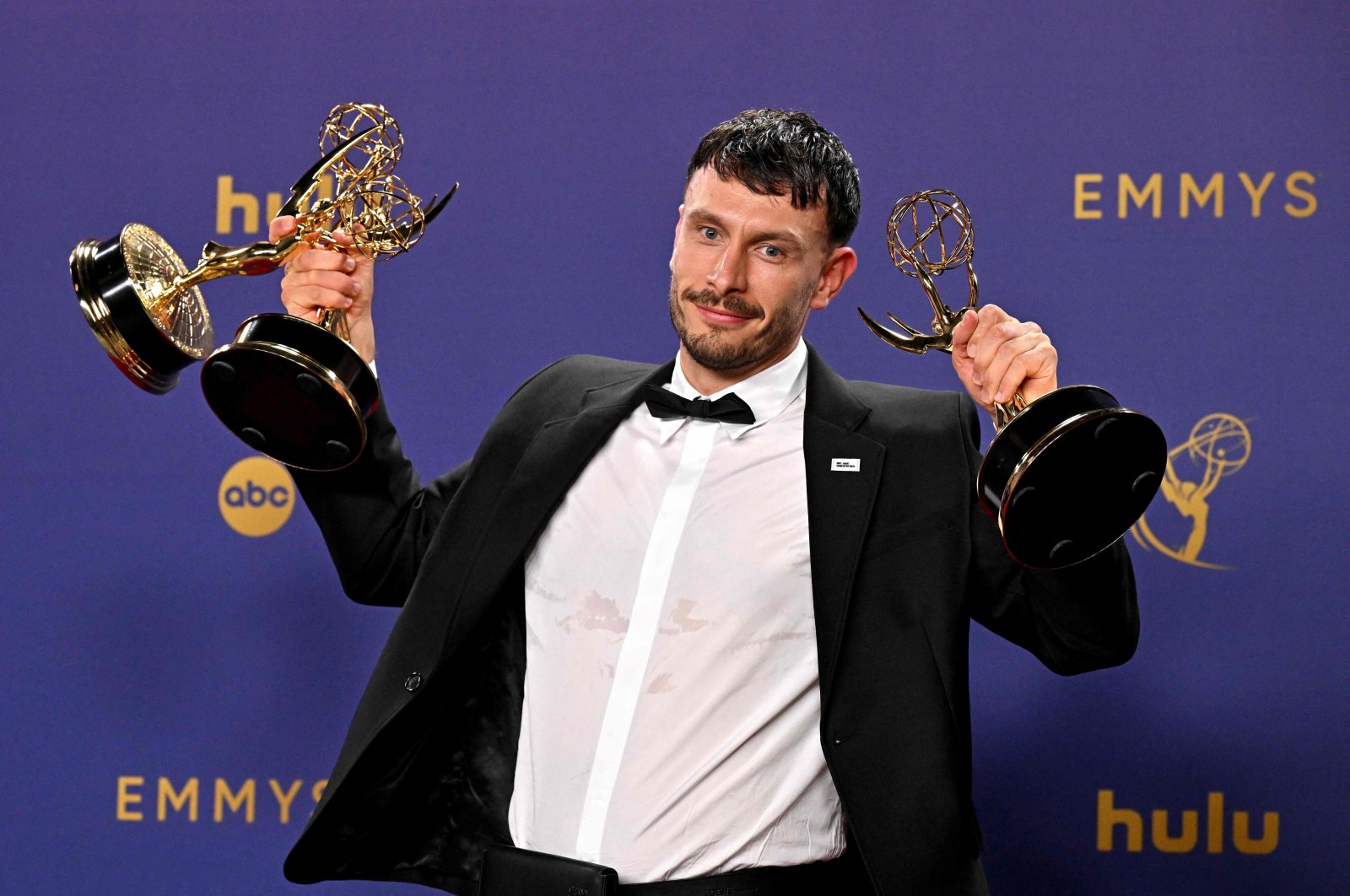 Scottish actor Richard Gadd, winner of the Outstanding Limited or Anthology Series for "Baby Reindeer", poses in the press room during the 76th Emmy Awards at the Peacock Theatre at L.A. Live, Los Angeles, U.S., Sept. 15, 2024. (AFP Photo)