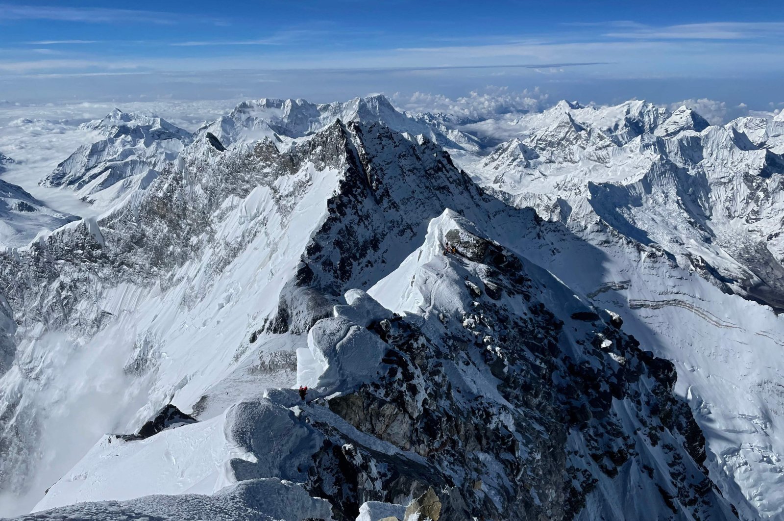 Peaks along the Himalayan range are visible from the summit of Mount Everest, Earth's highest mountain, on the China-Nepal border, May 31, 2021. (AFP Photo)