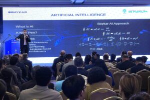 Selçuk Bayraktar delivers a keynote address at the Artificial Intelligence Forum, Bishkek, Kyrgyzstan, Oct. 9, 2024. (AA Photo)
