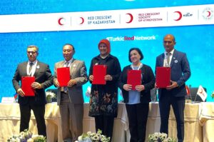 Red Crescent leaders from the Organization of Turkic States sign a humanitarian aid cooperation agreement, Bishkek, Kyrgyzstan, Oct. 10, 2024. (AA Photo)