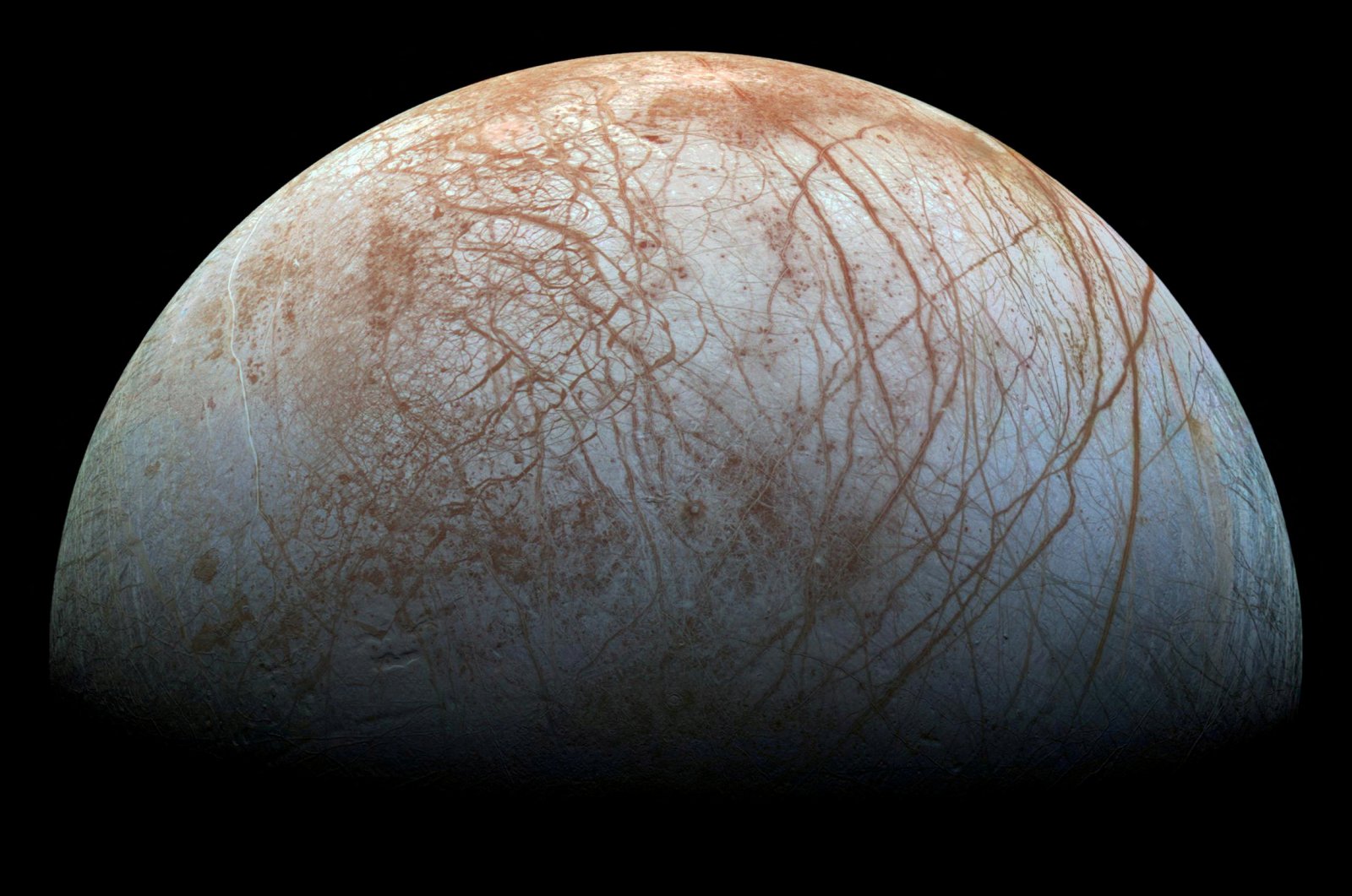 A view of Jupiter's moon Europa created from images taken by NASA's Galileo spacecraft in the late 1990's, according to NASA. (Reuters Photo)