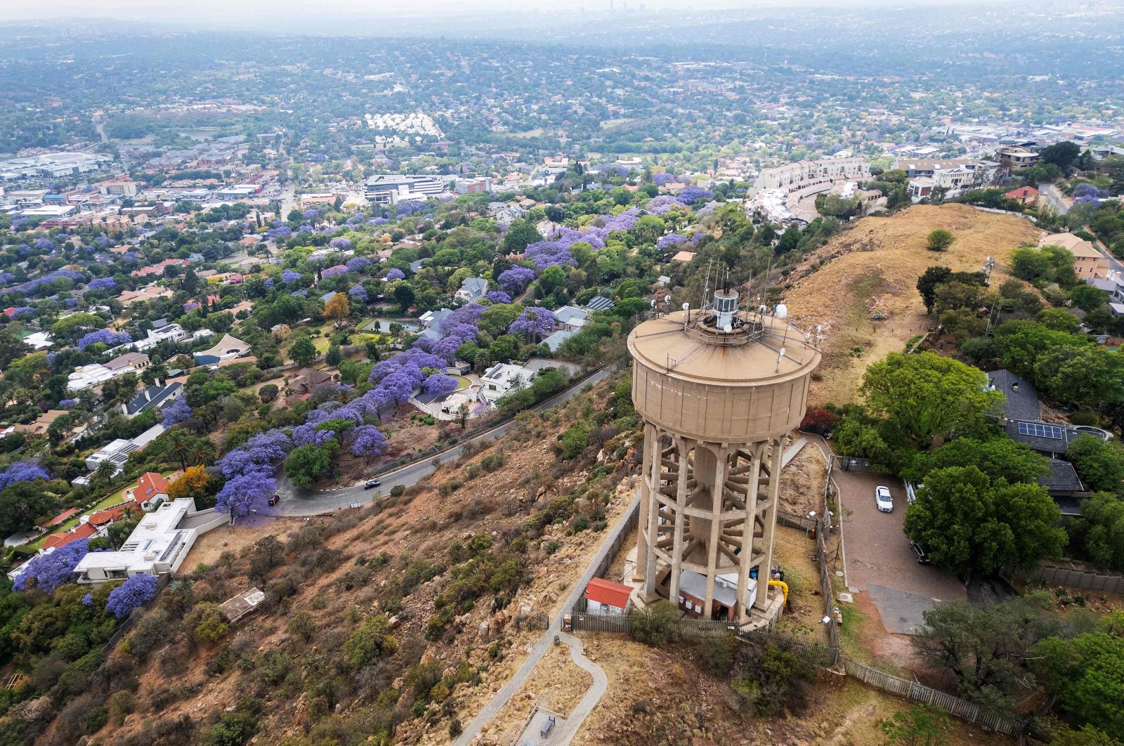 A general view of the water tower in Northcliff's Eco Park situated some 10 kilometers northwest of Johannesburg, South Africa, Oct. 22, 2024. (AFP Photo)