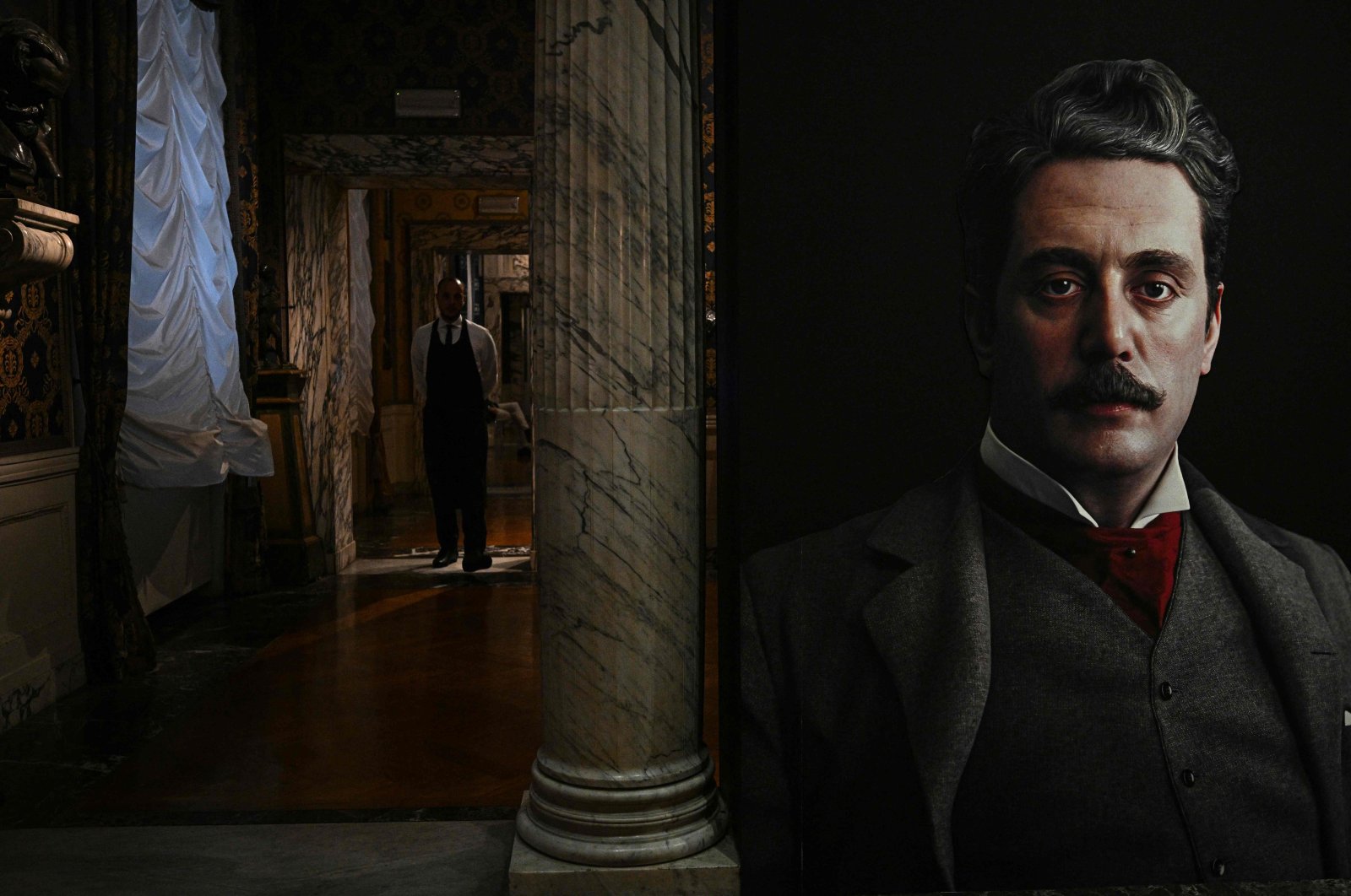 A portrait of Giacomo Puccini is displayed at the Museo Teatrale alla Scala during the media preview of the exhibition "Puccini: Opera Meets New Media" Milan, Italy, Oct. 23, 2024. (AFP Photo)