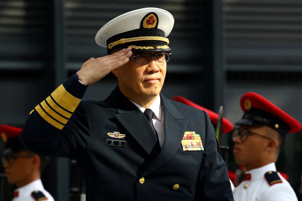 China's Defense Minister Dong Jun inspects honor guards in Singapore, May 30, 2024. (Reuters Photo)