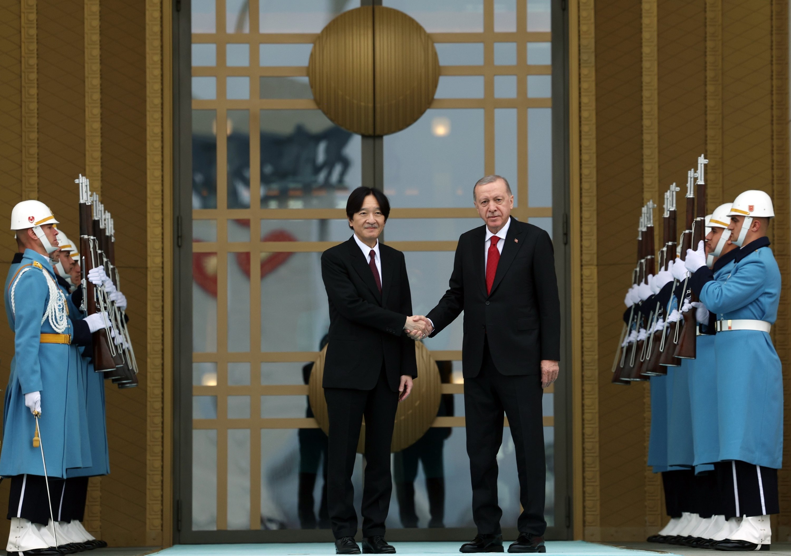 358019 President Recep Tayyip Erdoğan welcomes Japan's Crown Prince Fumihito at the Presidential Complex, in the capital Ankara, Türkiye, Dec. 4, 2024. (IHA Photo)
