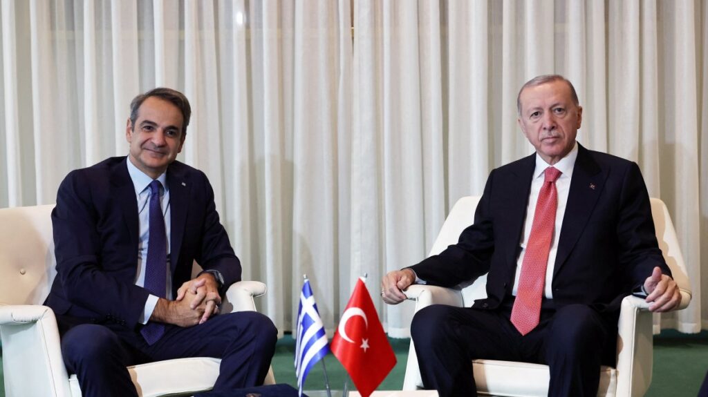 President Recep Tayyip Erdoğan meets with Greek Prime Minister Kyriakos Mitsotakis on the sidelines of the "Summit of the Future" at U.N. headquarters, New York, U.S., Sept. 24, 2024. (Reuters Photo)