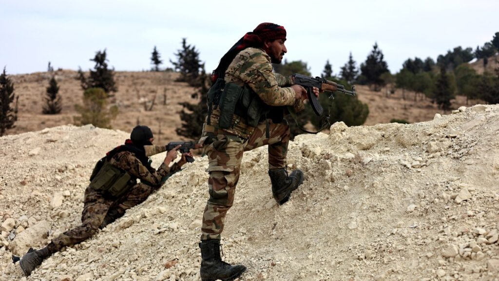 SNA members secure an area in Manbij, Syria, Dec. 12, 2024. (AA Photo)