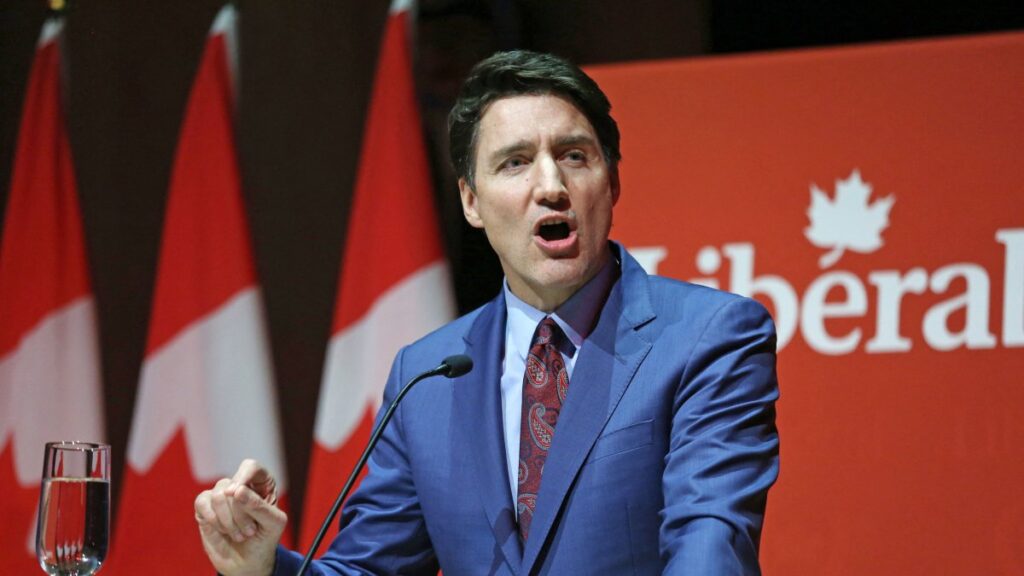 Canada's Prime Minister Justin Trudeau speaks to donors during the Laurier Club Holiday Party at the Canadian Museum of History in Gatineau, Quebec, Dec. 16, 2024. (AFP Photo)