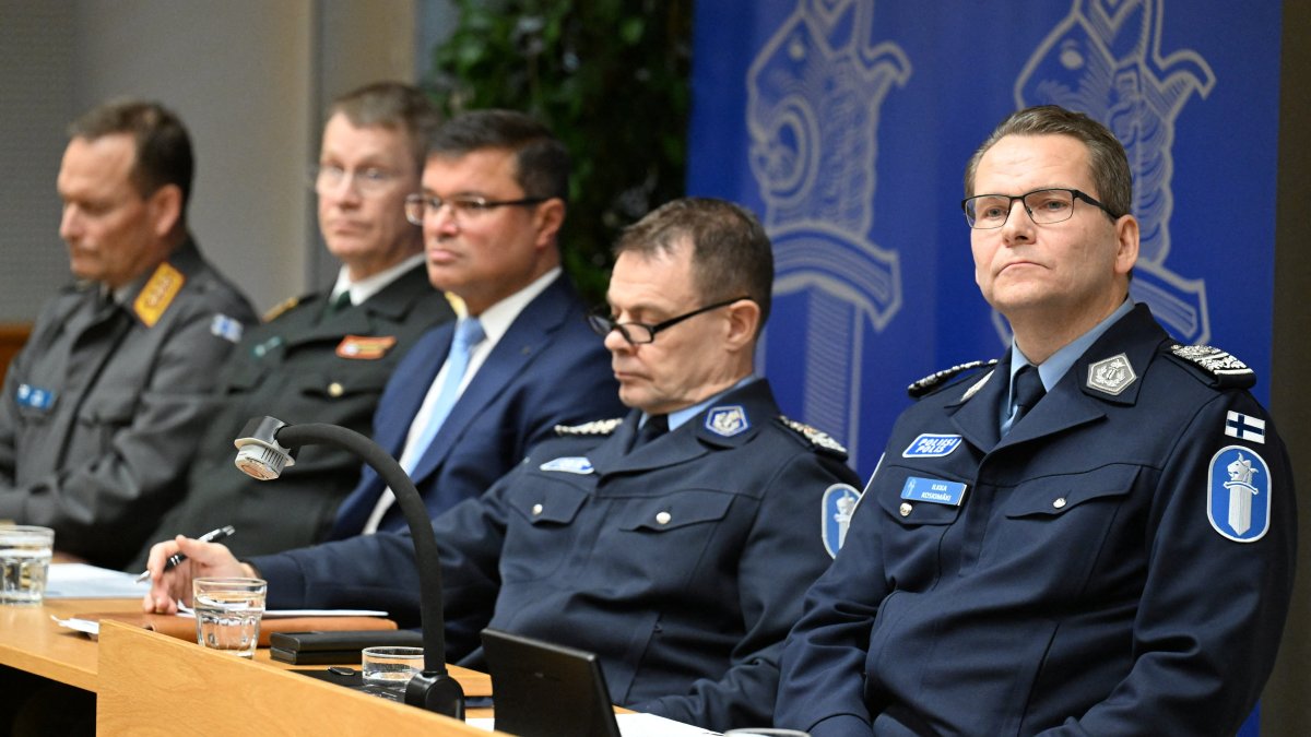 Director Robin Lardot of the National Bureau of Investigation of Finland (NBI) and Finnish National Police Commissioner Ilkka Koskimaki attend a news conference amid an investigation of the electricity transmission between Finland and Estonia through the Estlink 2 connection, which was cut on Christmas Day, in Helsinki, Finland, Dec. 26, 2024. (Reuters Photo)