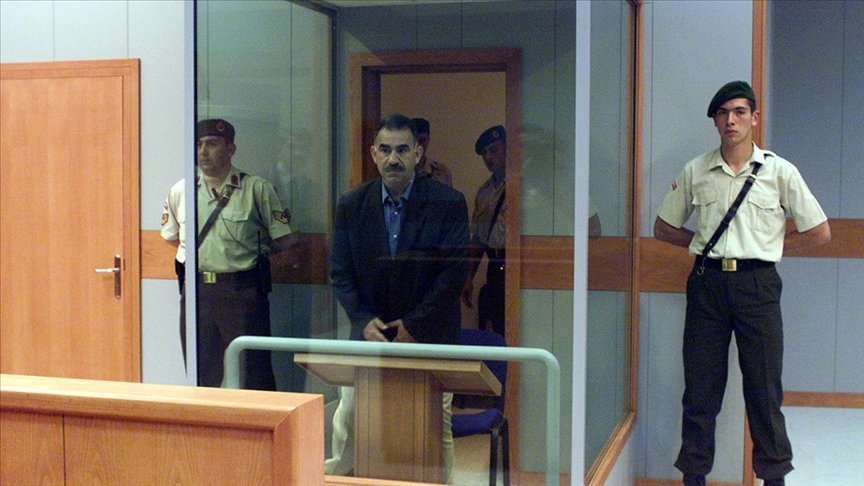 This undated photo shows Abdullah Öcalan attending a hearing on Imralı island. (AA Photo)