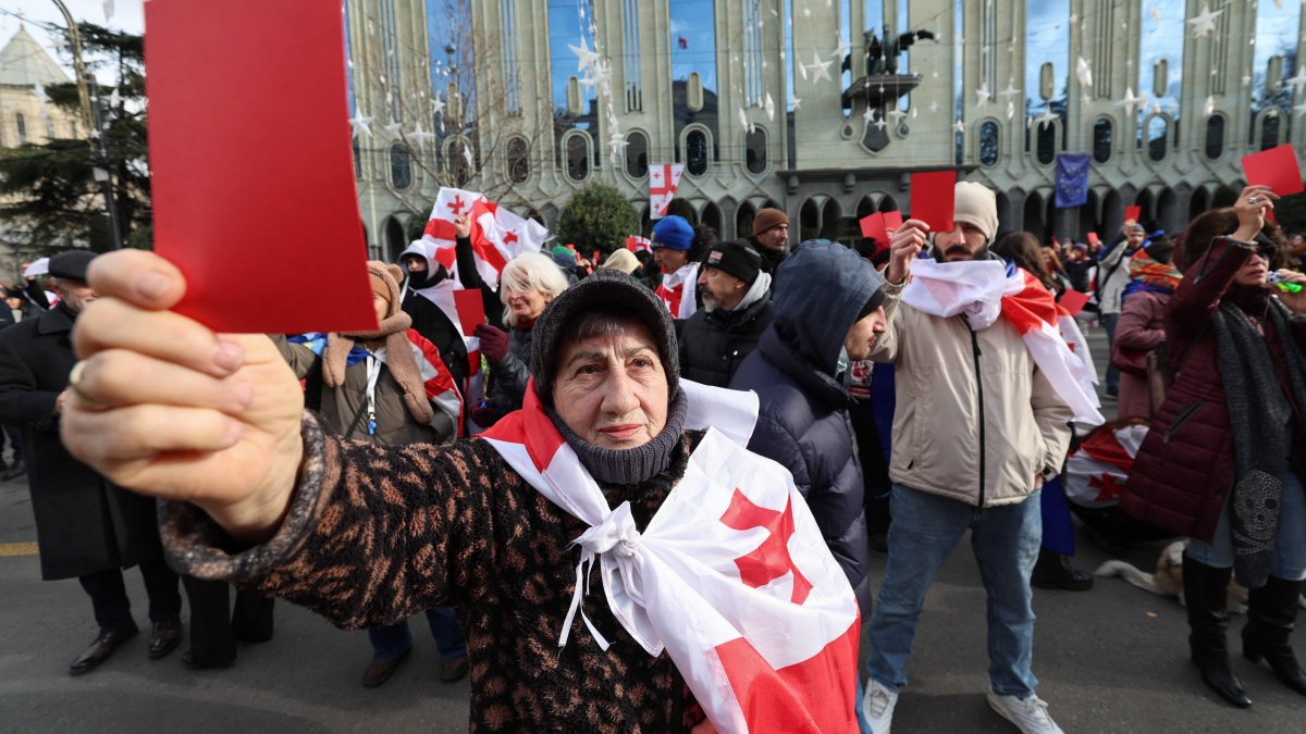 People attend a rally ahead of Georgian President-elect Mikheil Kavelashvili's inauguration in Tbilisi, Georgia, Dec. 29, 2024. (AFP Photo)