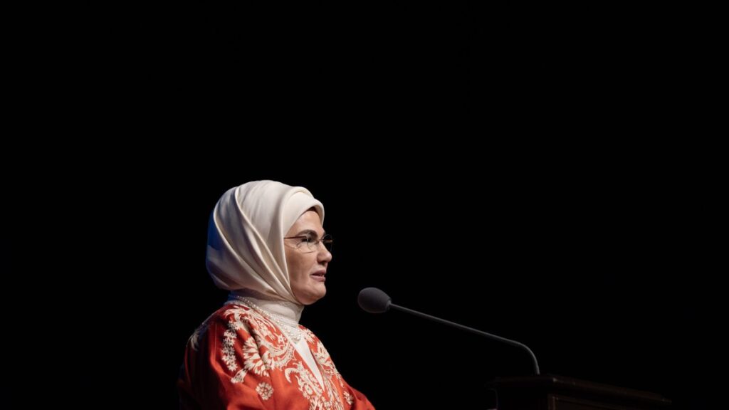 First lady Emine Erdoğan speaks at the "Anadoludakiler Project" documentary launch, Ankara, Türkiye, Dec. 17, 2024. (AA Photo)