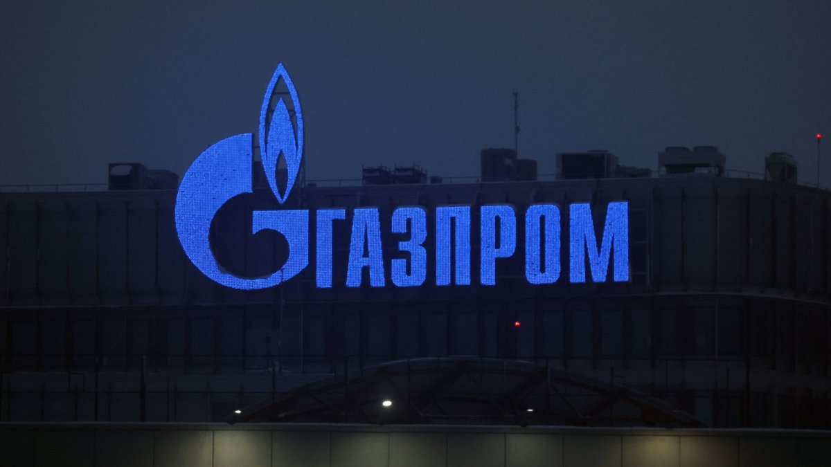 The logo of Russian energy giant Gazprom adorns a building in St. Petersburg, Russia, Jan. 11, 2025. (EPA Photo)