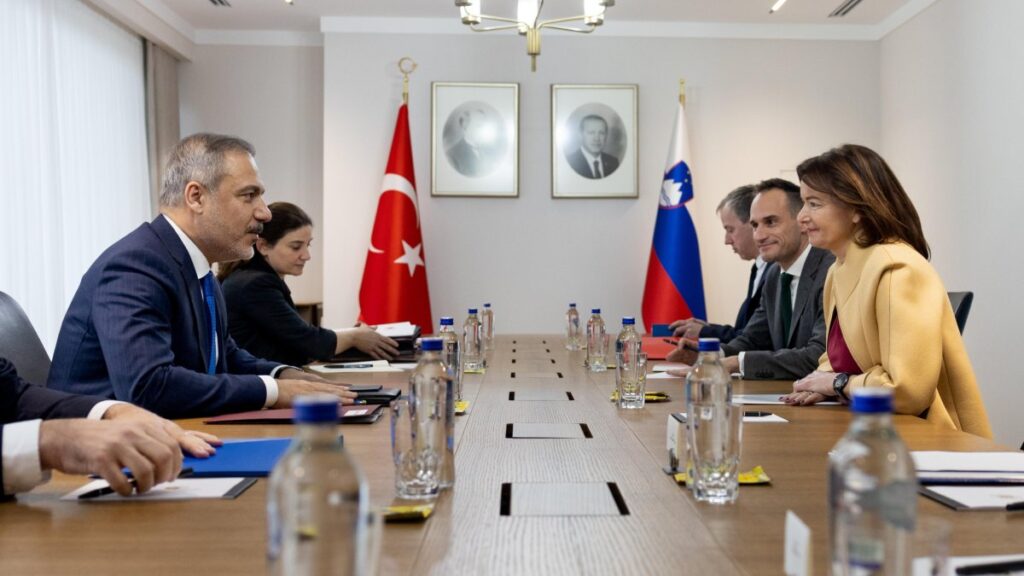 Foreign Minister Hakan Fidan and Slovenian Foreign Minister Tanja Fajon in the capital Ankara, Jan. 13, 2025. (DHA Photo)