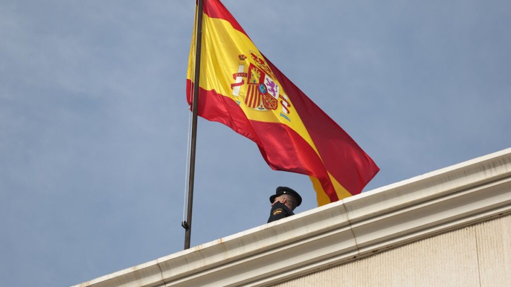 Spain's national flag is raised above the Spanish embassy in Damascus, Syria, Jan. 16, 2025. (AFP Photo)