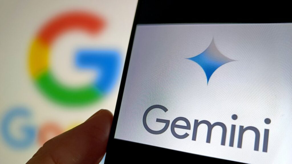 A Google logo and illustration of AI model Gemini 2.0 is seen in Suqian, Jiangsu, China, Dec. 12, 2024. (Reuters Photo)