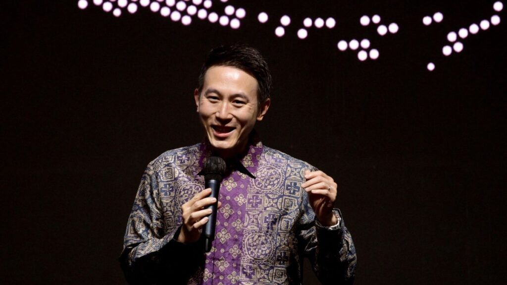 TikTok CEO Shou Zi Chew delivers his opening speech during the TikTok Southeast Asia Impact Forum 2023 in Jakarta on June 15, 2023. (AFP Photo)
