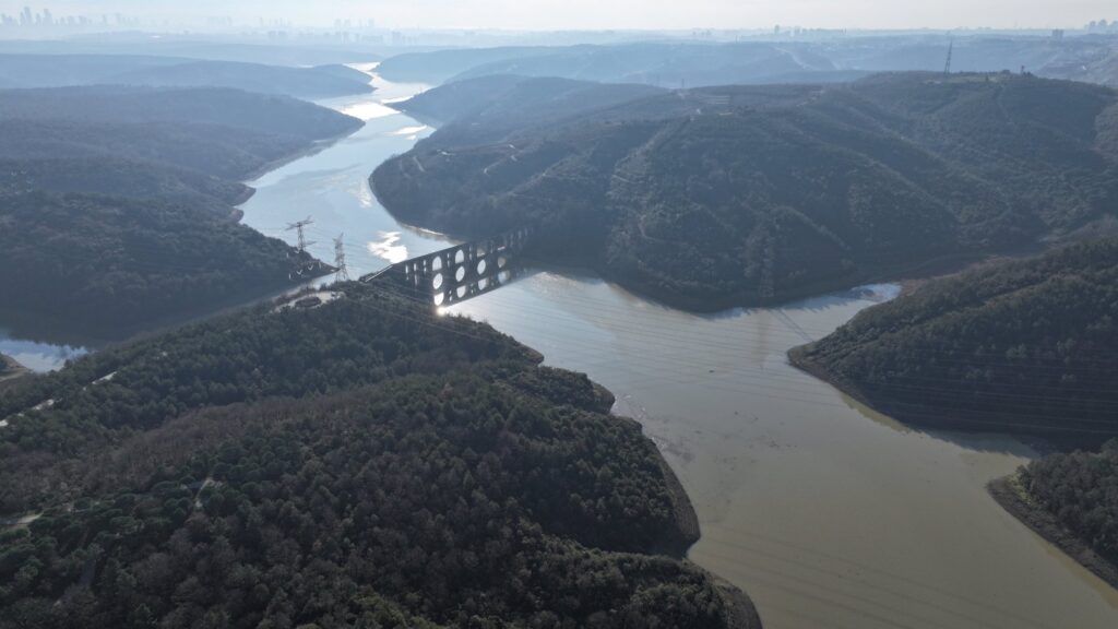 An aerial view of Istanbul's reservoirs shows varying water levels, Istanbul, Türkiye, Jan. 17, 2024. (AA Photo)
