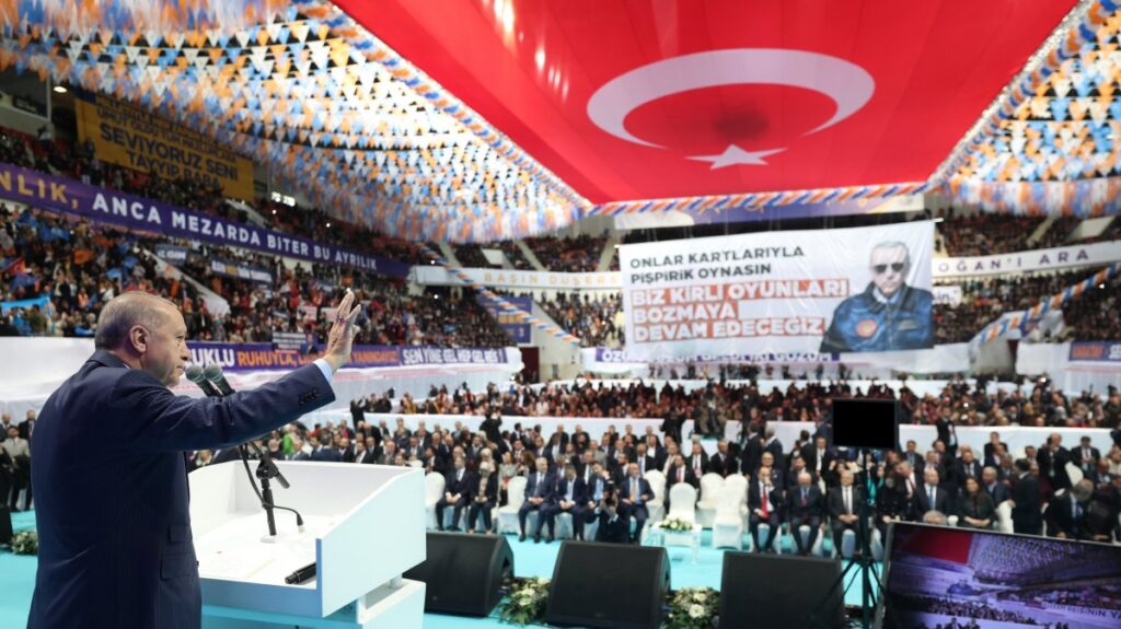 President Recep Tayyip Erdoğan greets Justice and Development Party (AK Party) supporters, Konya, central Türkiye, Jan. 17, 2025. (AA Photo)