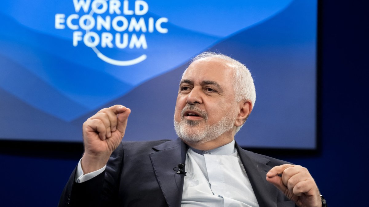 Iran's Vice-President for strategic affairs Mohammad Javad Zarif gestures as he addresses the audience during the World Economic Forum (WEF) annual meeting in Davos, Jan. 22, 2025. (AFP Photo)