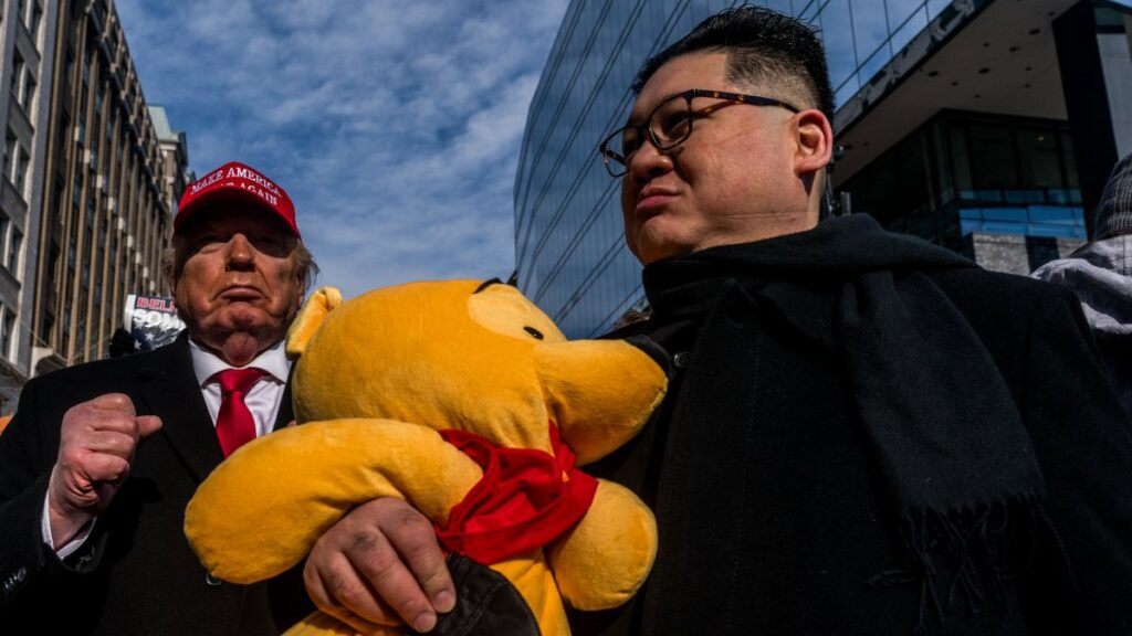 Some supporters of U.S. President Donald Trump, who gather at Capital One Arena during his inauguration ceremony, wear costumes depicting him and North Korea’s Kim Jong Un, Washington, U.S., Jan. 20, 2025. (AA Photo)