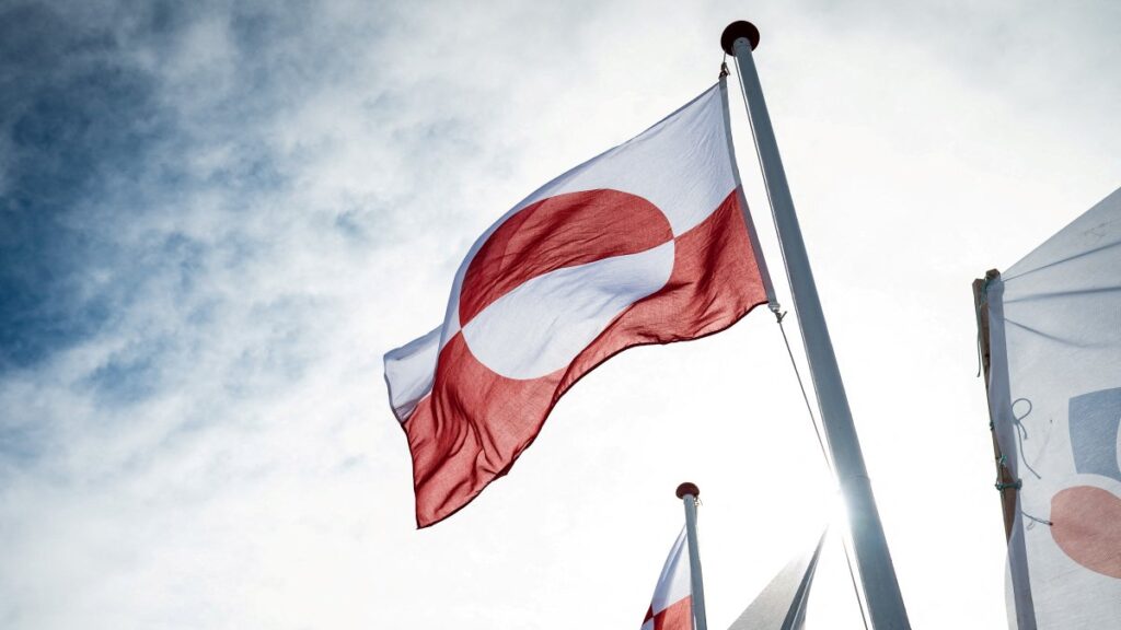 Greenland's flag flutters at the Inussivik hall in Nuuk, Greenland, April 6, 2021. (Reuters Photo)