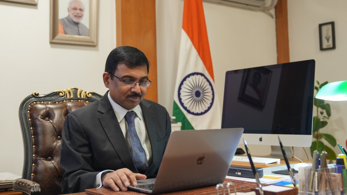 India's Ambassador to Ankara Muktesh Pardeshi at his office in Ankara, Türkiye, Jan. 6, 2025. (AA Photo)