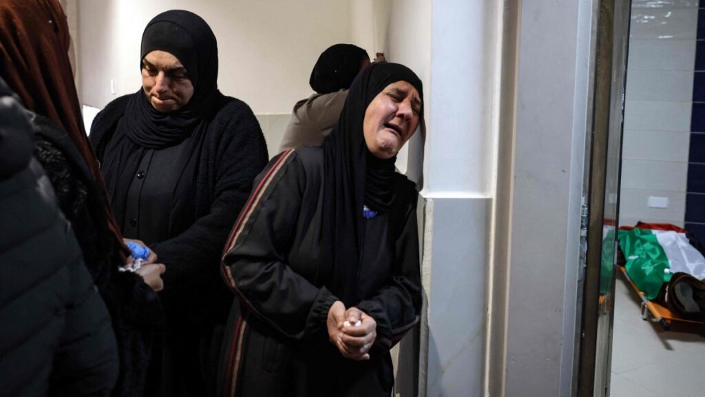 Relatives mourn the death of a Palestinian man killed by Israeli military in Jenin, occupied-West Bank, Palestine, Feb. 2, 2025. (AFP Photo)
