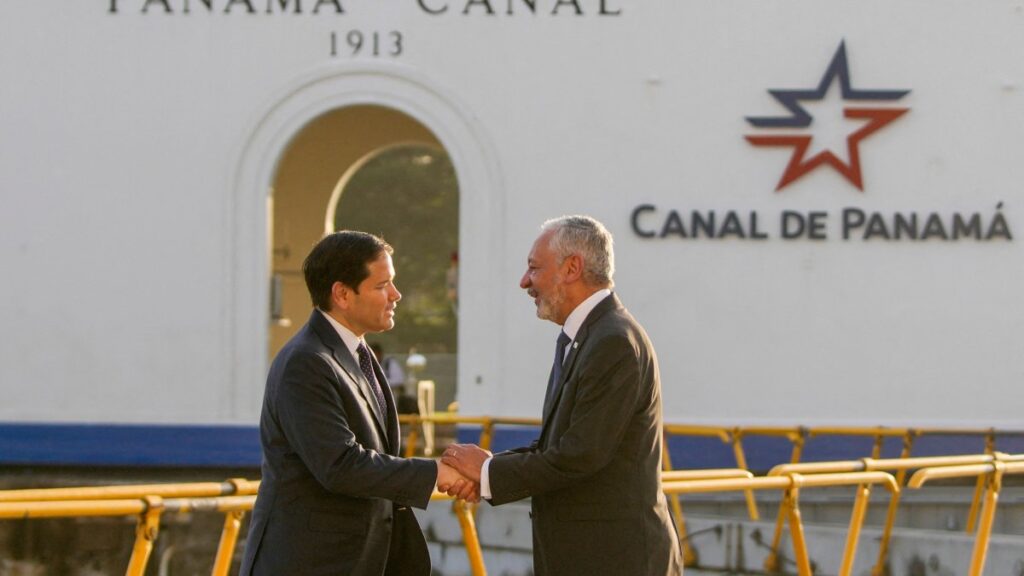 U.S. Secretary of State Marco Rubio (L) shakes hands with Panama Canal Authority Administrator Ricaurte Vasquez during a tour of the Panama Canal in Panama City, Feb. 2, 2025. (AFP Photo)