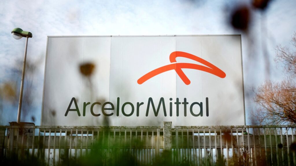 A logo of ArcelorMittal steel group is seen at the company's site in Basse-Indre near Nantes, France, Nov. 26, 2024. (Reuters Photo)