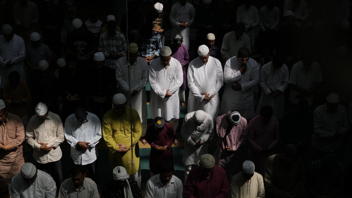 Indian Muslims offer prayers on the first Friday of the holy Islamic month of Ramadan at a mosque in Prayagraj, Uttar Pradesh state, India, March 15, 2024. (AP Photo)