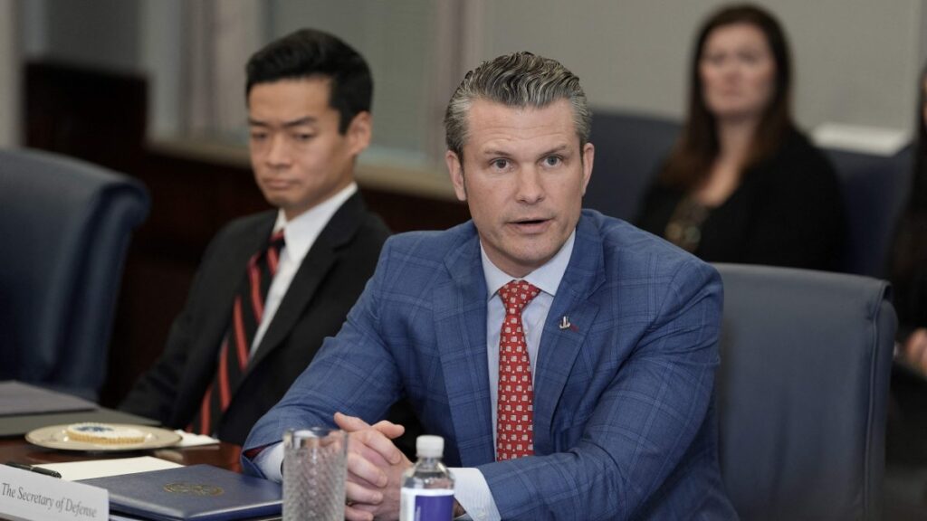 U.S. Secretary of Defense Pete Hegseth speaks as he welcomes Australian Deputy Prime Minister and Defense Minister Richard Marles to the Pentagon for talks, Washington, U.S., Feb. 7, 2025. (AFP Photo)