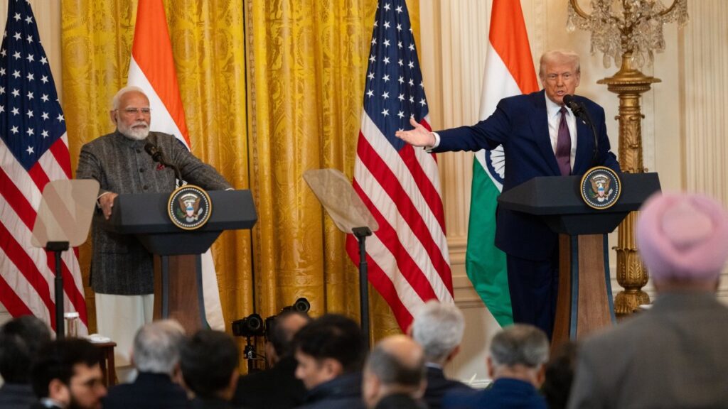 U.S. President Donald Trump (R) and India's Prime Minister Narendra Modi attend a news conference at the White House, Washington, U.S., Feb. 13, 2025. (EPA Photo)
