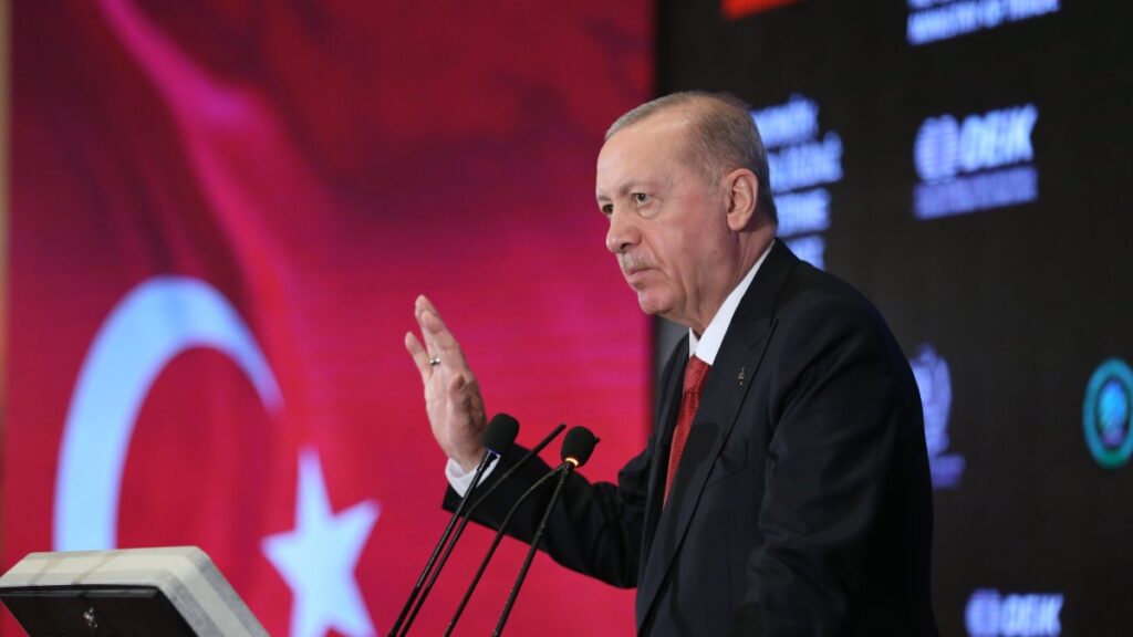 President Recep Tayyip Erdoğan speaks at the Pakistan-Türkiye Business Forum, Islamabad, Pakistan, Feb. 13, 2025. (AA Photo)