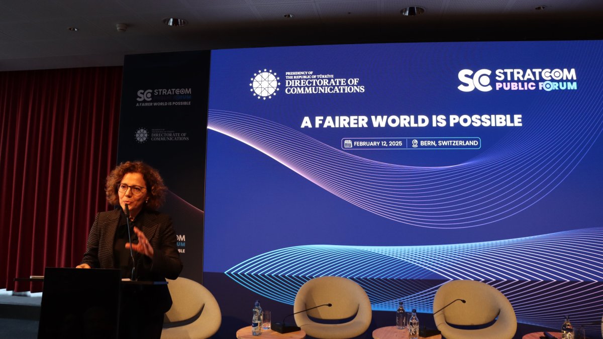 Türkiye's ambassador to Bern, Şebnem Incesu, speaks at a panel titled "Stratcom Public Forum: A Fairer World is Possible,” Bern, Switzerland, Feb. 13, 2025. (AA Photo)