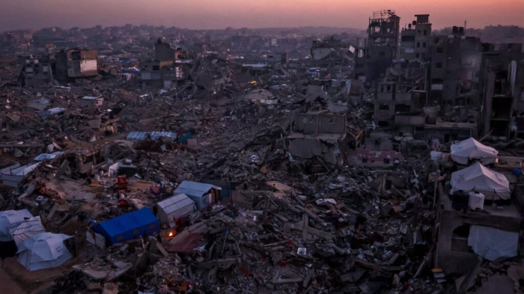 Tents belonging to Palestinians are seen amid the rubble of destroyed buildings in Jabalia, in the northern Gaza Strip, Palestine, Feb. 18, 2025. (AFP Photo)