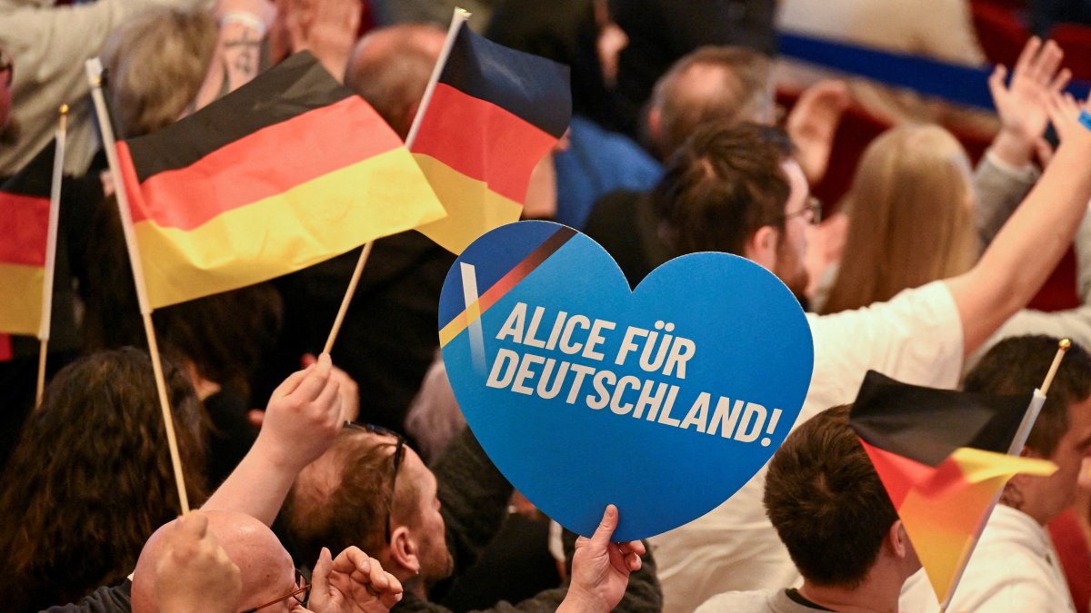 People attend an election campaign event of the Alternative for Germany (AfD), Heidenheim, Germany, Feb. 9, 2025. (Reuters Photo)