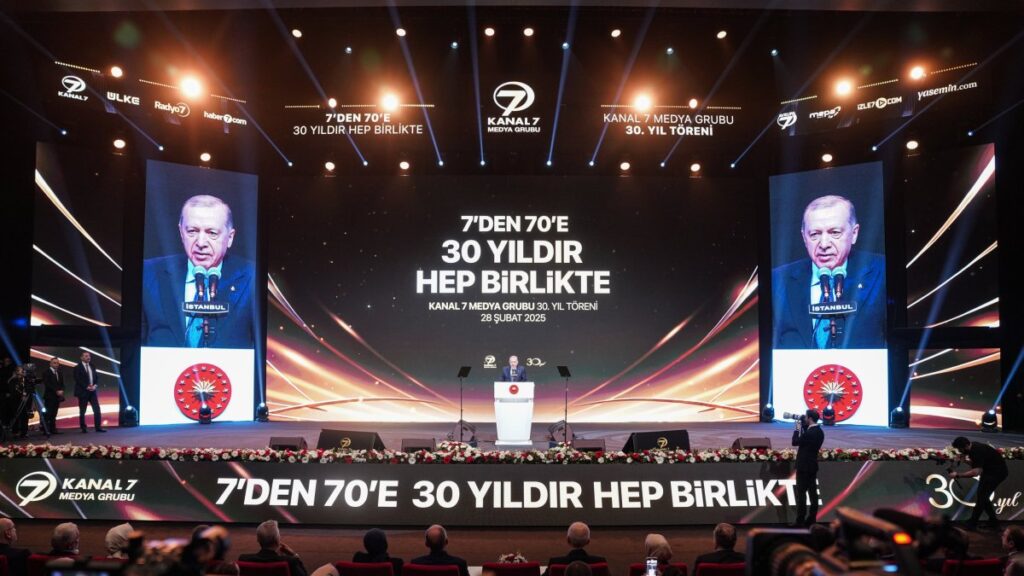 President Recep Tayyip Erdoğan speaks at a ceremony to celebrate the 30th anniversary of the Kanal 7 media group in Istanbul, Feb. 28, 2025. (AA Photo)