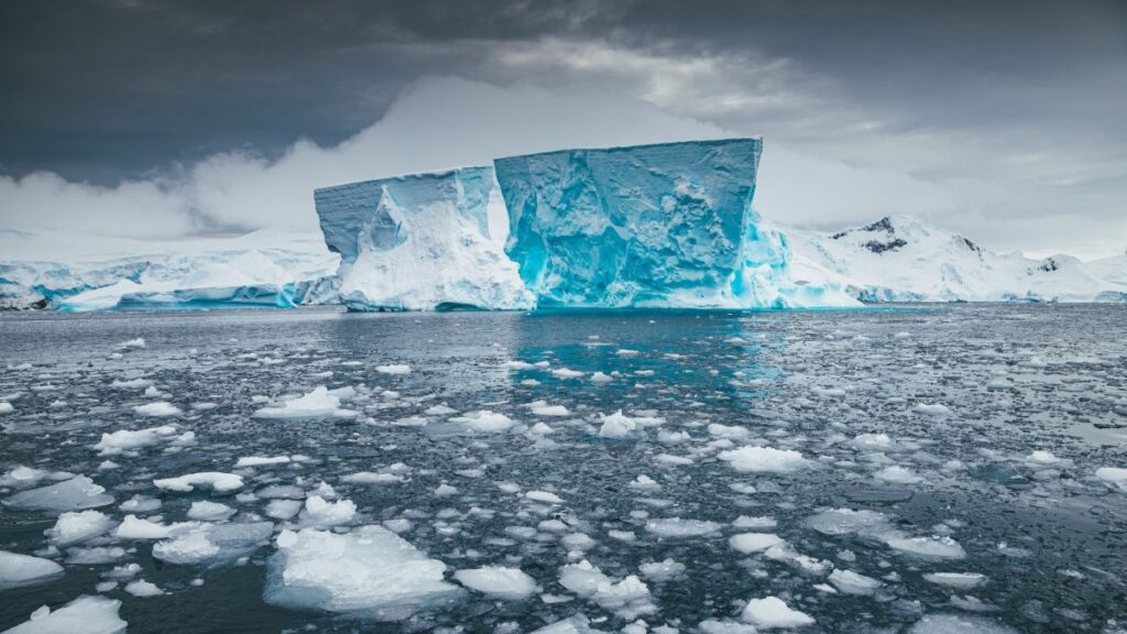 A massive blue iceberg drifts in the sea off the coast of Antarctica, Nov. 5, 2019. (Getty Images Photo)