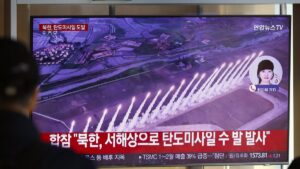 A man watches a television news segment on a recent North Korean missile launch, at a station, Seoul, South Korea, March 10, 2025. (EPA Photo)