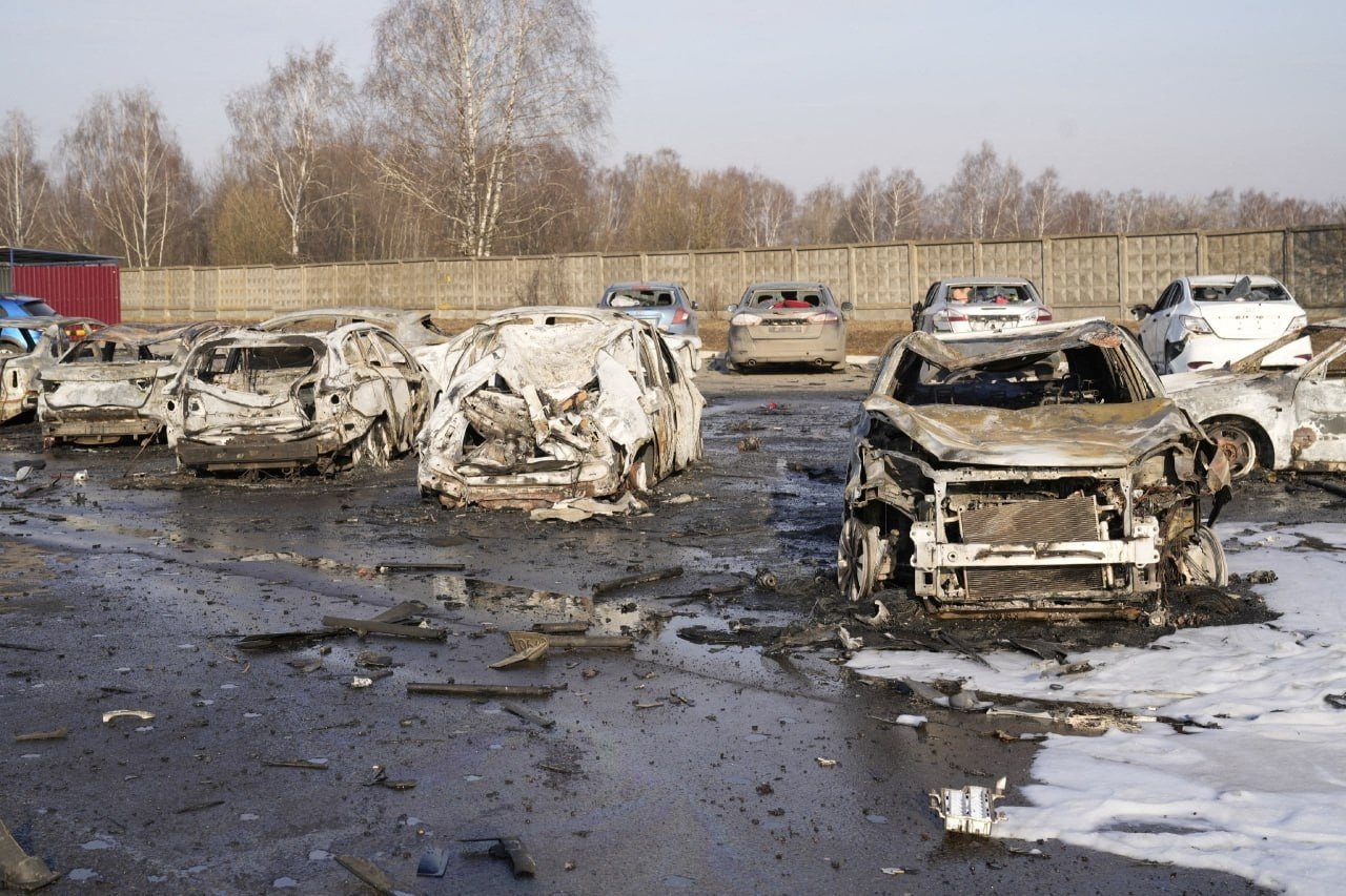 Cars destroyed in Ukraine's drone attack are seen in Domodedovo in the Moscow region, Russia, March 11, 2025. (Reuters Photo)