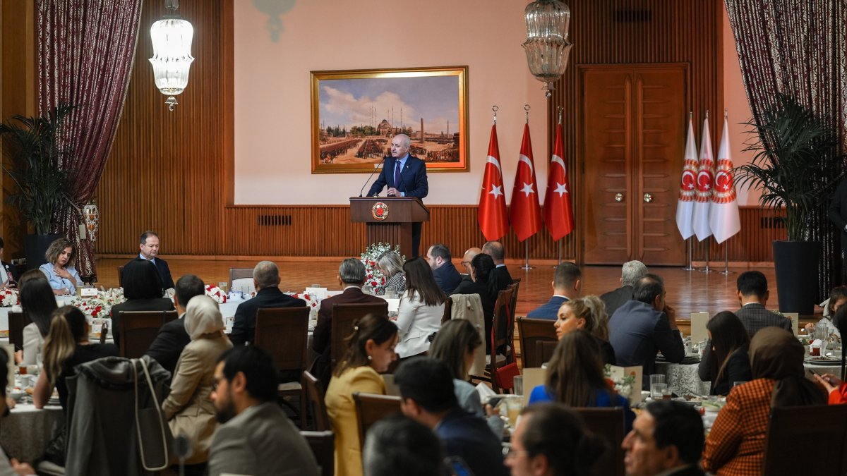 Parliament Speaker Numan Kurtulmuş is seen during an iftar dinner with parliamentary reporters, Ankara, Türkiye, March 10, 2025 (AA Photo)