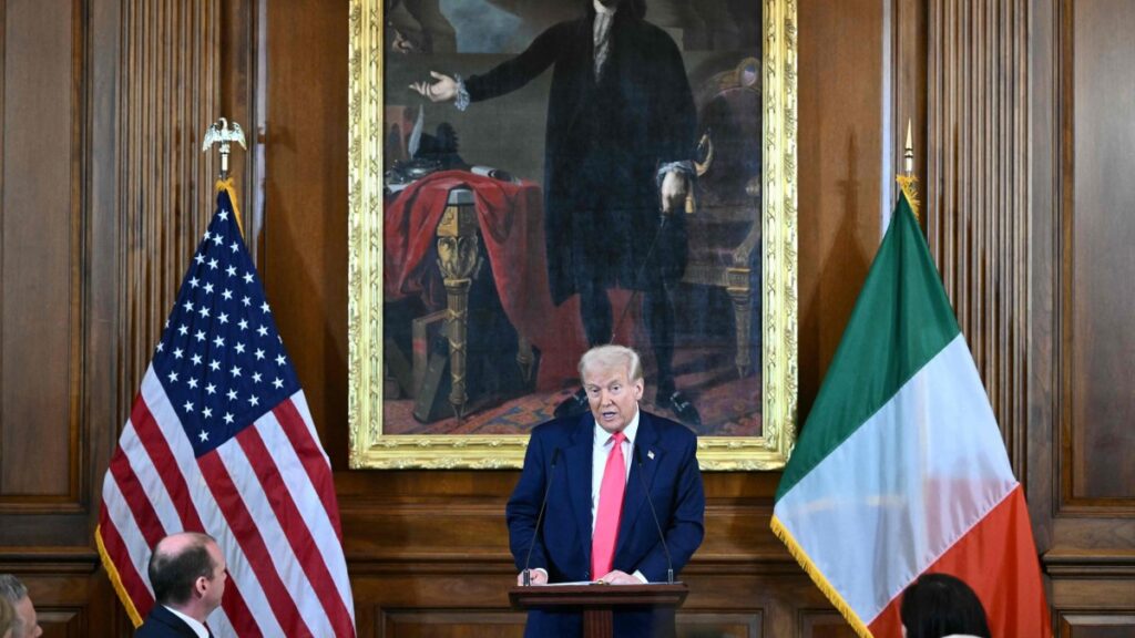 President Donald Trump addresses the annual Friends of Ireland luncheon at the U.S. Capitol in Washington, D.C., March 12, 2025. (AFP Photo)